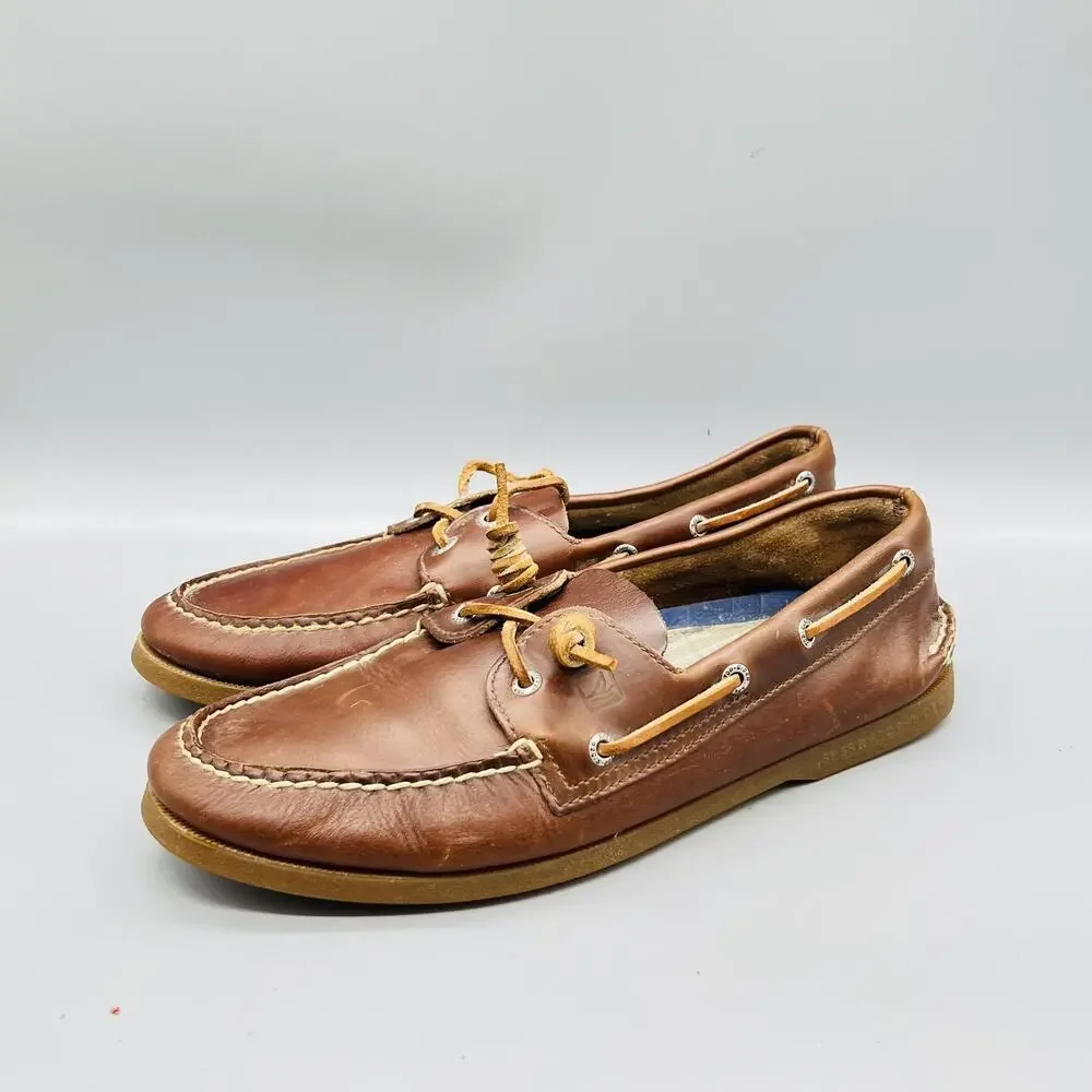 Sperry Shoes Mens 11 Brown Leather Top Sider Boat Deck Moc Toe Casual Comfort